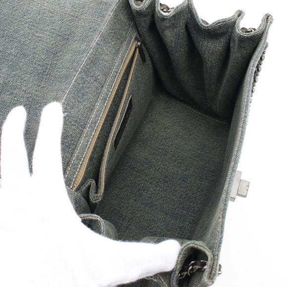 CHANEL chocolate bar Shoulder Bag lambskin sheep leather denim blue black - Picture 3 of 10